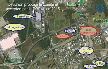Schéma explicite de la déviation proposée par le comité et étudiée par la DREAL en 2015